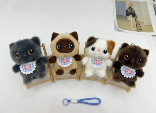 Four-Color Bib Kitten Plush Bag Charm