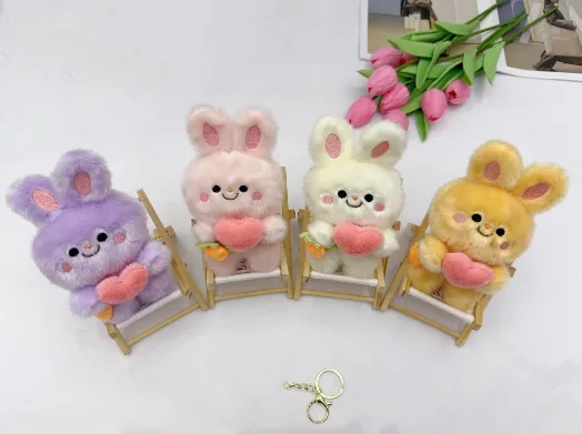 Four-Color Heart-Holding Rabbit Plush Bag Charm