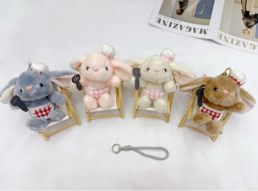 Four-Color Chef Bib Rabbit Plush Bag Charm