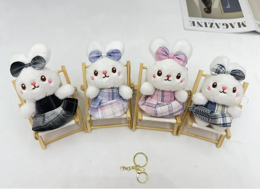 Four-Color Plaid Dress Rabbit Plush Bag Charm