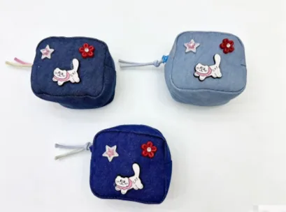 Three-Color Denim Plush Coin Purse