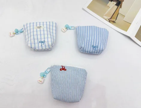 Three-Style Blue Plaid Plush Coin Purse