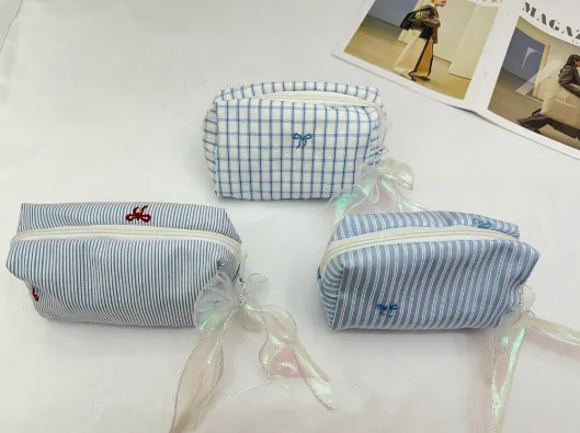 Blue Plaid Bow Plush Crossbody Bag